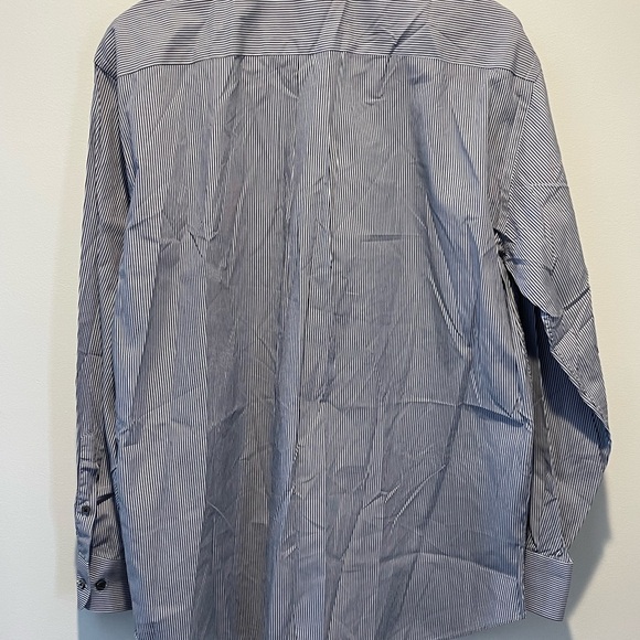 Armani Collezioni Thin Stripe Mens Button-Up Dress Shirt Navy White Light Blue - Picture 2 of 4